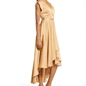 Sale Lulus Fallen For You Champagne Gold Satin High-Low Maxi Dress S